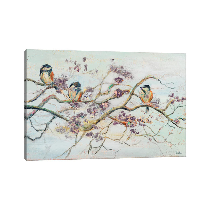 Birds On Cherry Blossom Branch by Patricia Pinto - Print on Canvas, Wrapped Canvas, 30.48 cm H x 45.72 cm W
