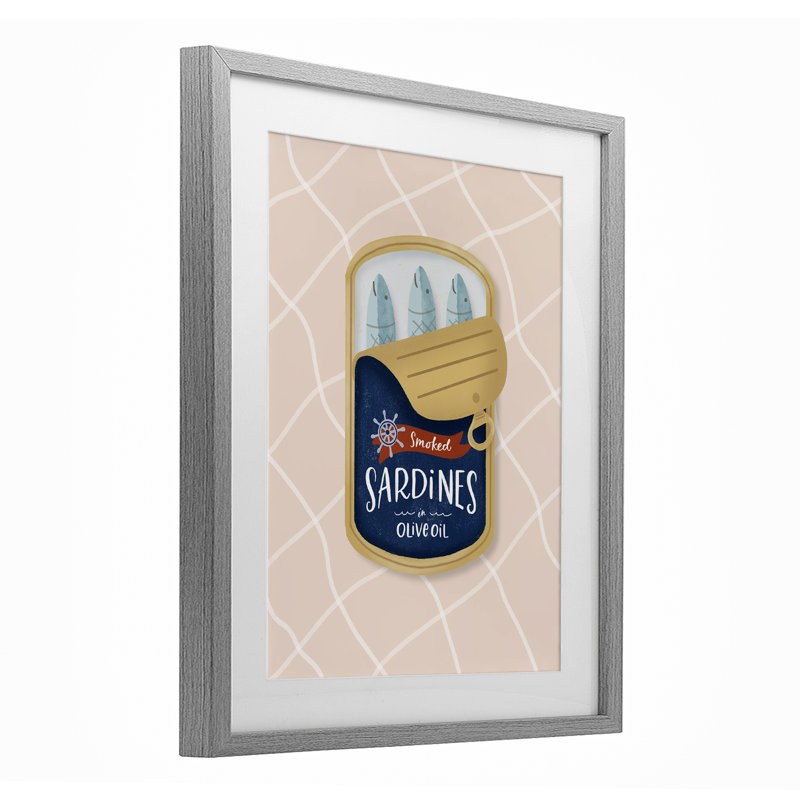 Nautique sardines, impression sous verre encadrée, design par Sandra Picco, H 21 po x l 17 po, Cadre de ferme gris