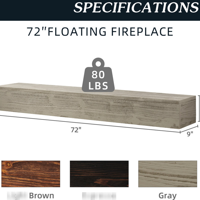Gray Rustic Wood - 72" & Floating Shelf Home Decoration Wall Mounted