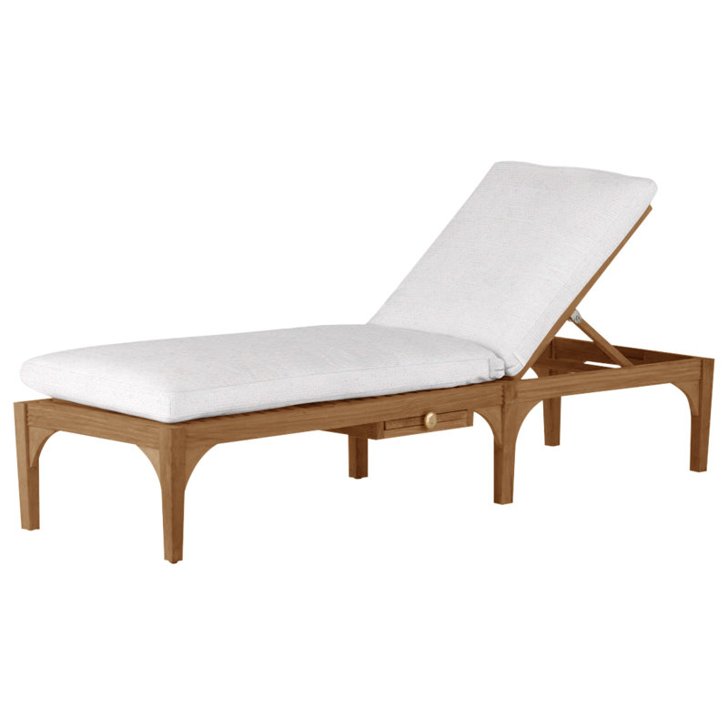 Club Teak Chaise With Wheel - Natural Teak, No Welt, Natural Teak, Linen Snow