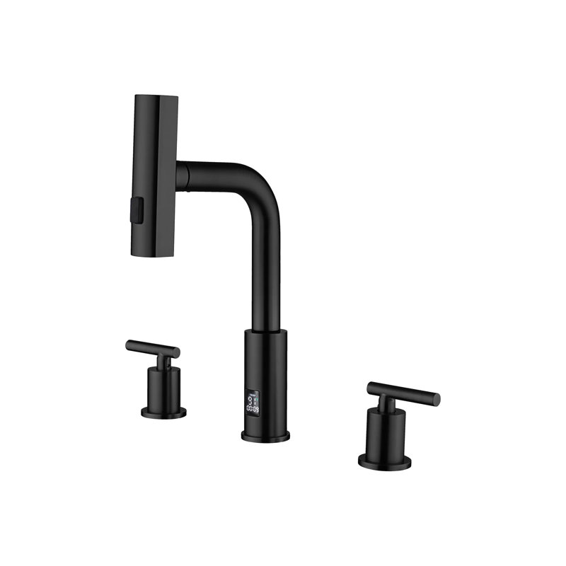 Lefton Waterfall Pull-out Bathroom Faucet 3 Hole With Temperature Display In Fahrenheit (battery-free), 8-inch Widespread Vanity Faucet For Bathroom Sink With 2 Handles