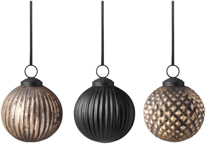 Villeroy & Boch Christmas Chic Collection Glass Baubles, Set of 3 Black
