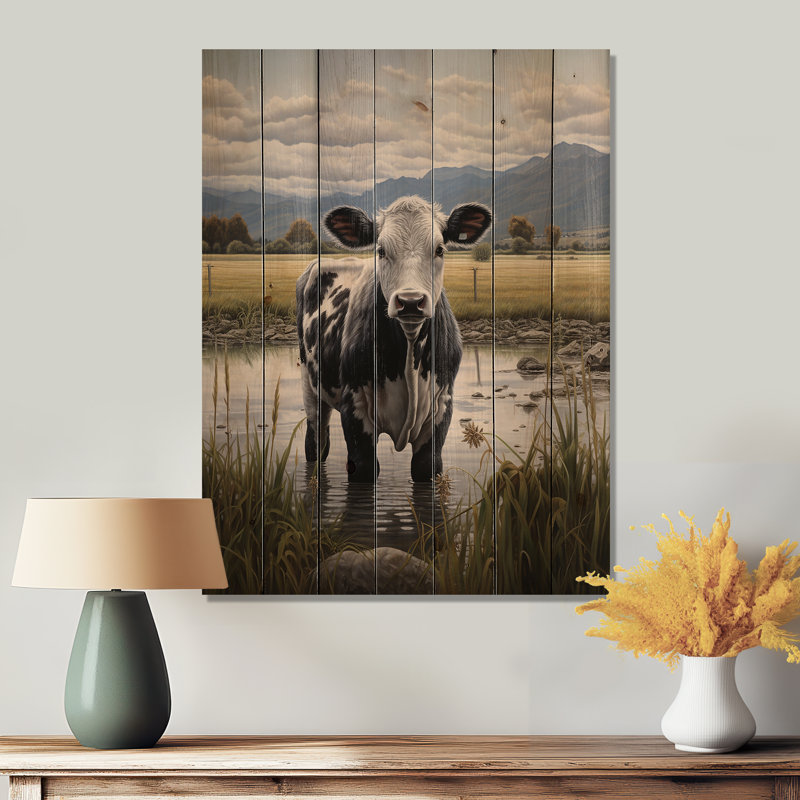 Vache solitude II sur bois, H 40 po x l 30 po x P 0,78 po