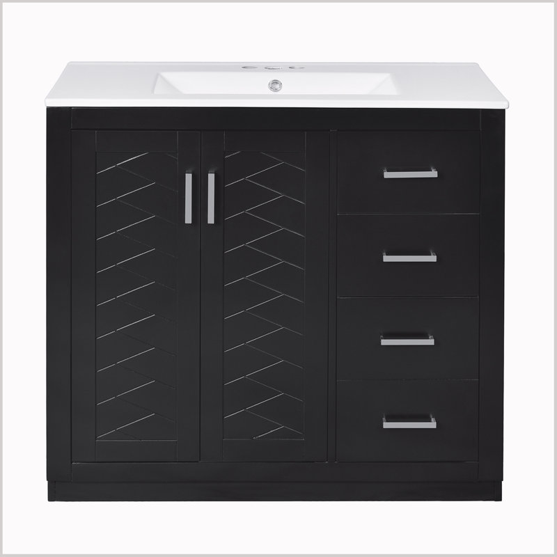 36" Bathroom Vanity with Ceramic Sink,Freestanding Vanity with 3 Drawers and Soft Closing Doors, Black