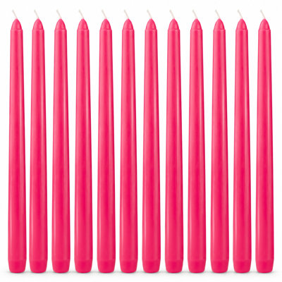 Bougies coniques rose vif - Lot de 12, 25 cm, sans parfum