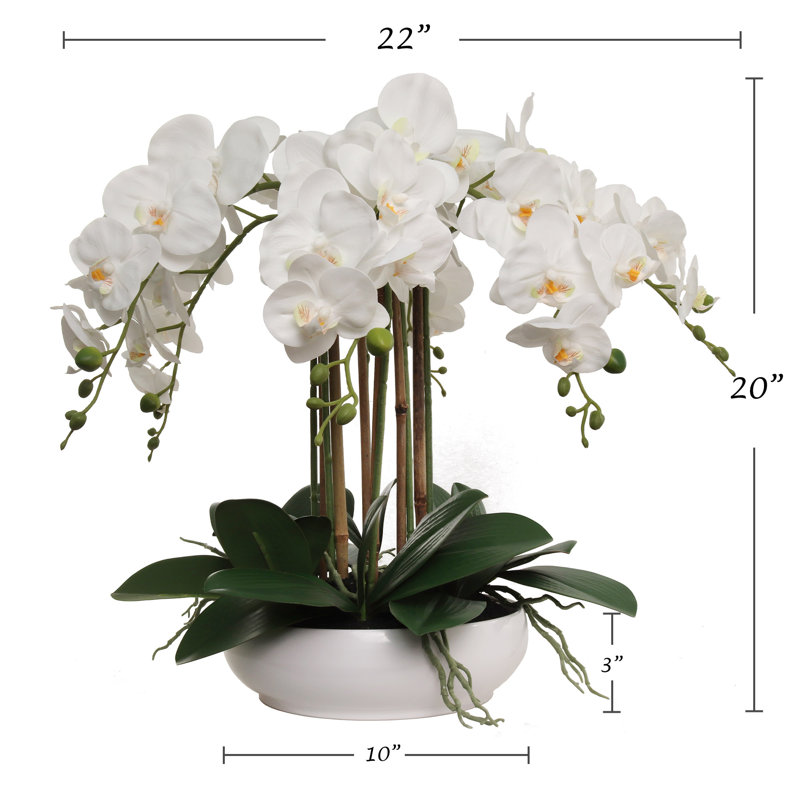 Arrangement floral orchidée dans un vase - Fleurs artificielles élégantes pour la maison et le bureau, Blanc