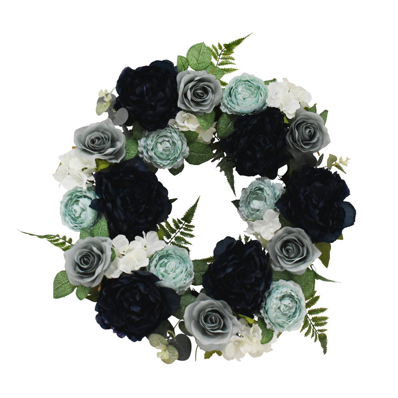 20" Spring Blue Peony Rose Ranunculus Wreath