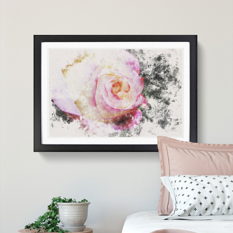 Pink Tipped Rose - Picture Frame Graphic Art Print, Black Framed, 24cm H x 33cm W x 2cm D