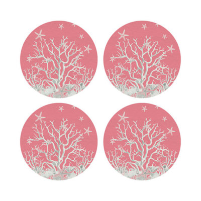 Coral Branch Vegan Leather Round Pebble Placemat