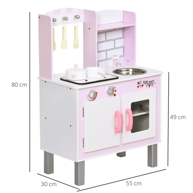 Cantin Kids Kitchen Play Set Wooden Pretend Toy for 3 Years+ Pink