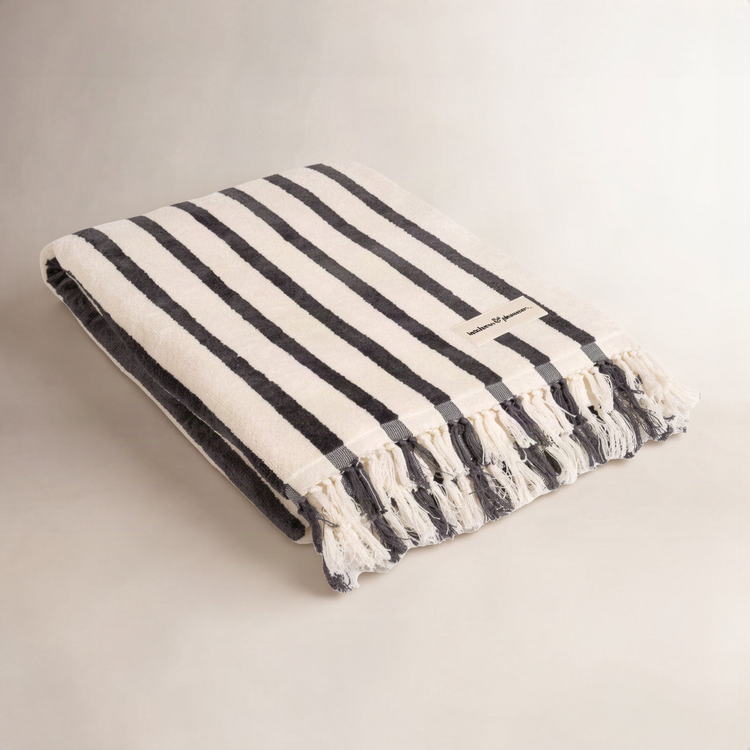 Striped Cotton Beach Towel, Monaco Black