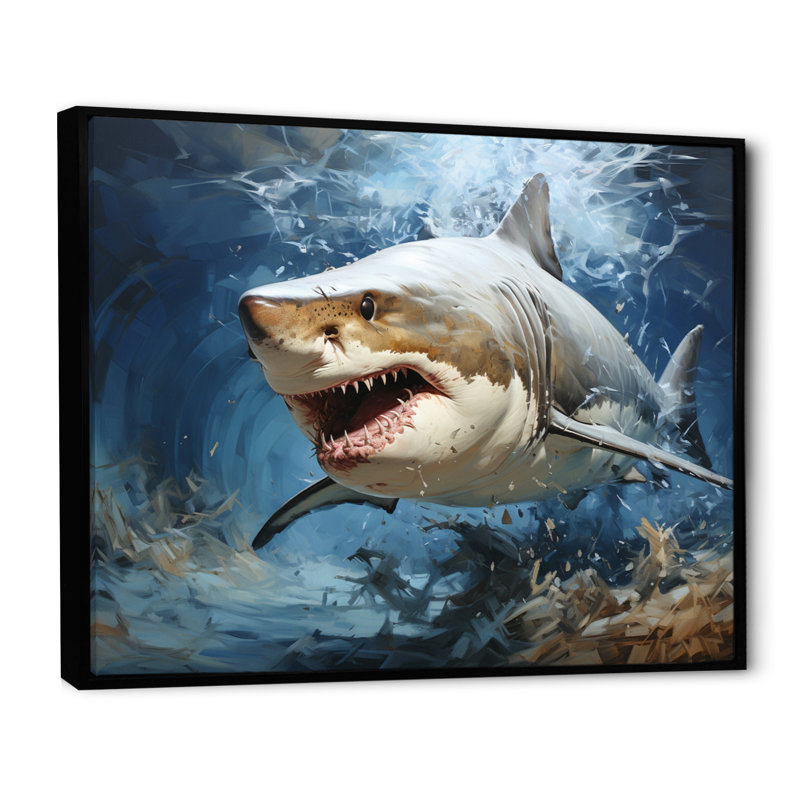 " Gray Teal Shark Stride ", Black Floater Framed, 12" H x 20" W x 1" D