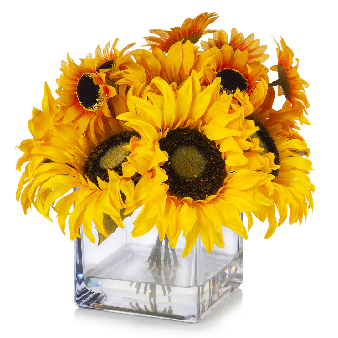 Faux Silk Sunflower Arrangement in Vase Primrue