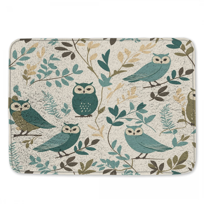 Tapis de bain Owls And Leaves Illustration, L 24 po x L 17 po