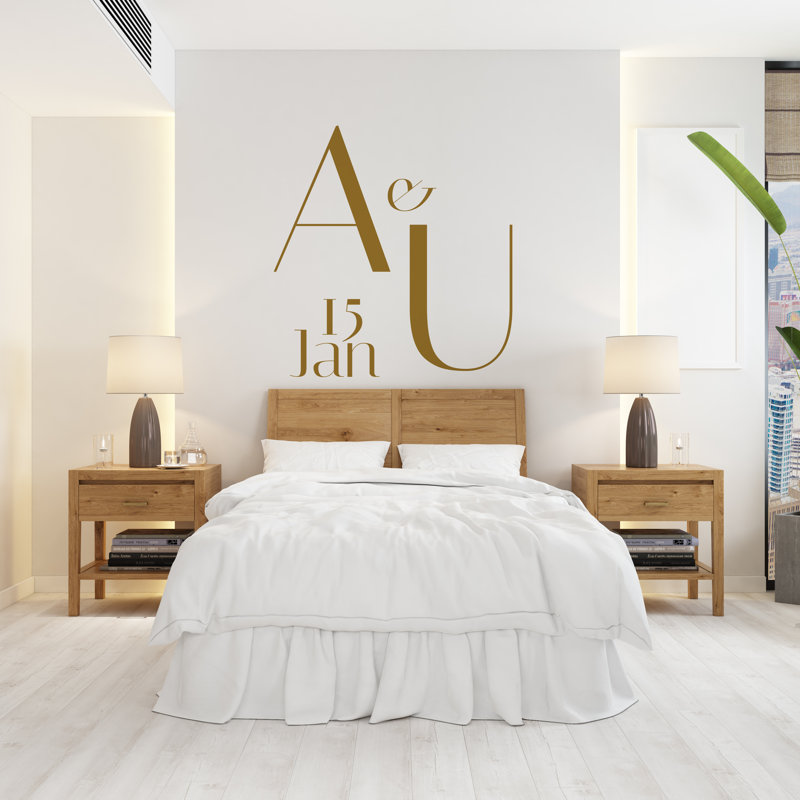 Décalcomanie murale Initiales noms de couple, décalque de mur de couverture de couple, cadeau d'anniversaire de mariage, décoration murale de chambre à coucher
