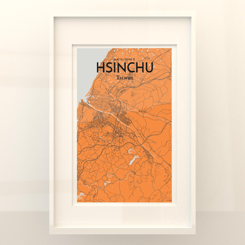 Hsinchu City Map in Orange 1 Piece Wall Art, 36cm H x 24cm W x 0.05cm D