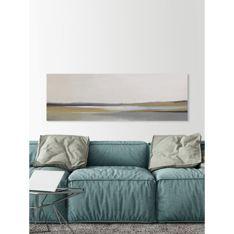 Gray Dunes IV - peinture panoramique sur toile tendue, H 15 po x l 45 po x P 1,5 po
