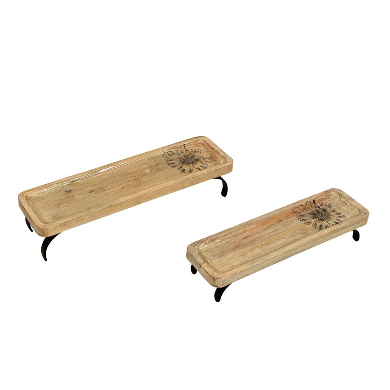 21" Rustic Wood Tiered Serving Tray Set with Metal Stand for Buffet Display