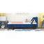 Lit plateforme simple en forme de voiture avec roulettes, bleu