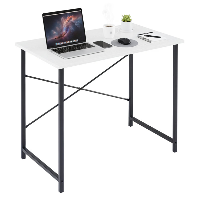 Table d'ordinateur avec bureau en métal, Blanc