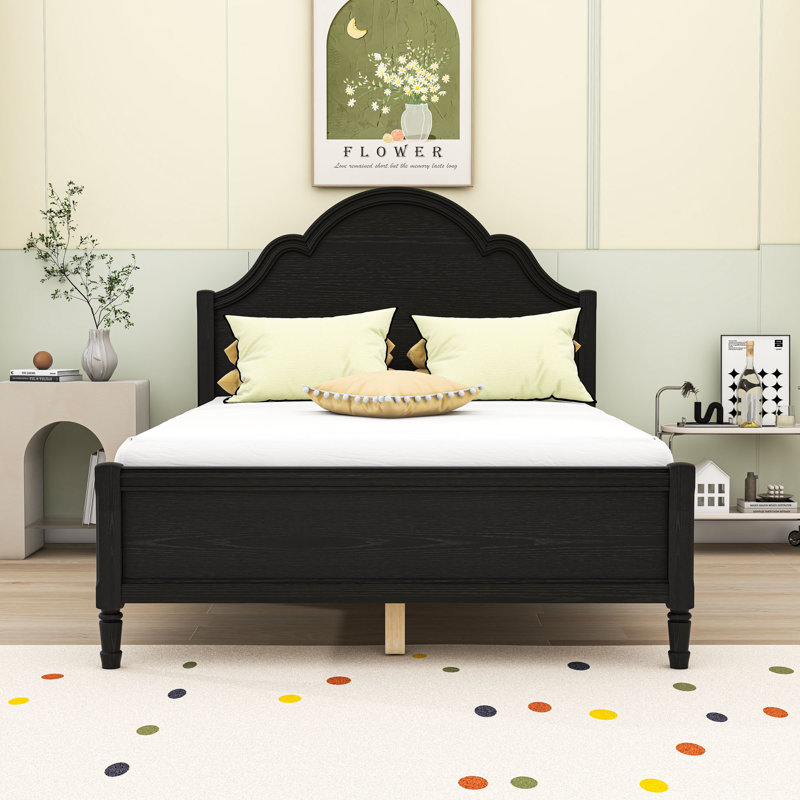 Lit plateforme en bois avec tête de lit, Black, Full / Double