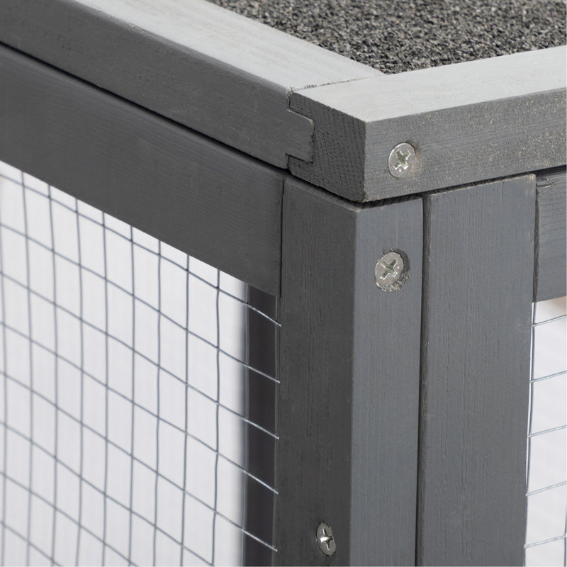 Cage à chat spacieuse en bois avec toit imperméable et pédales réglables - gris noir