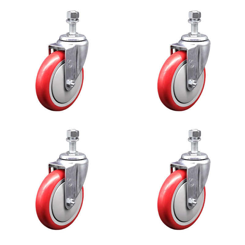 Polyurethane 12MM Threaded Stem Caster Set 2 Brakes SCC