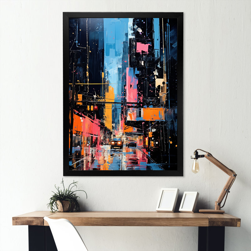New York City Time Square Lights III - Art mural de New York, Cadre photo noir, H 32 po x l 16 po x P 1 po