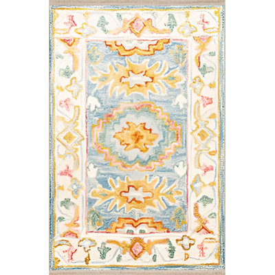 Blue Traditional Motif Floral Creative Vintage Decorative Washable Rug