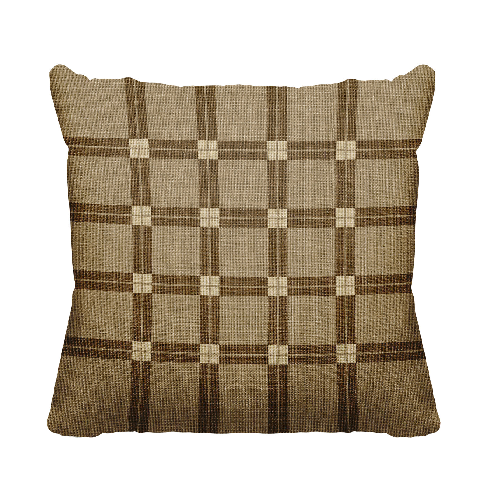 Plaid Indoor/Outdoor Throw Pillow, Beige, 19" W x 19" H
