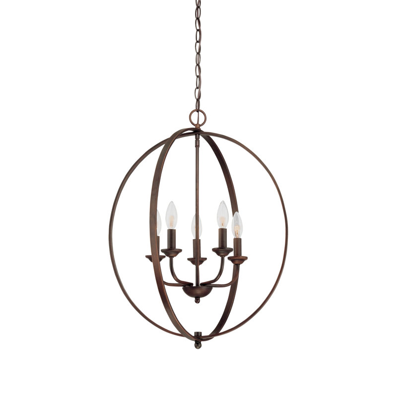 5 - Light Dimmable Globe Chandelier, Rubbed Bronze