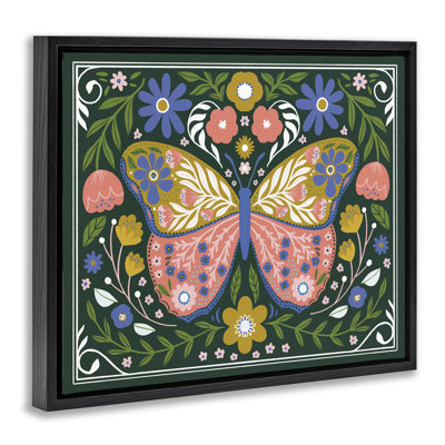 Folk Patterned Butterfly Florals Canvas Wall Art, design by Loni Harris