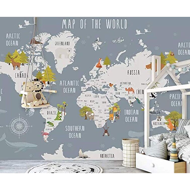 GK Wall Design World Map and Animal Kids Wall Mural & Reviews - Wayfair ...