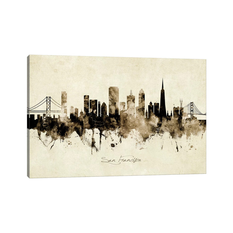 «San Francisco California Skyline» par Michael Tompsett, impression sur toile tendue, H 8 po x l 12 po x P 0,75 po