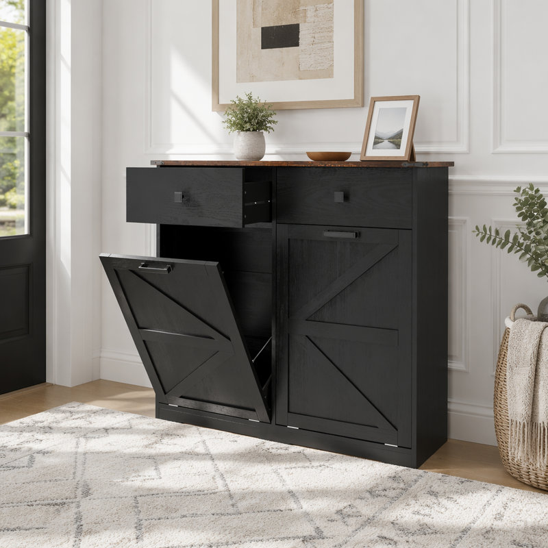 Armoire de tri de lessive, poubelle basculante, Noir