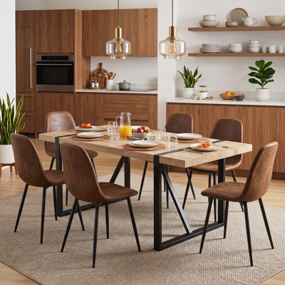 Chaises de salle à manger rembourrées Mekail de style moderne du milieu du siècle avec pieds en métal (ensemble de 6)