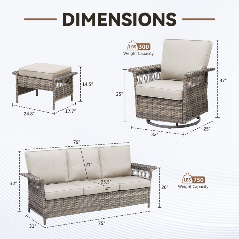Ensemble de conversation pour canapé d'extérieur 5 pièces avec chaises pivotantes Anferney, Beige