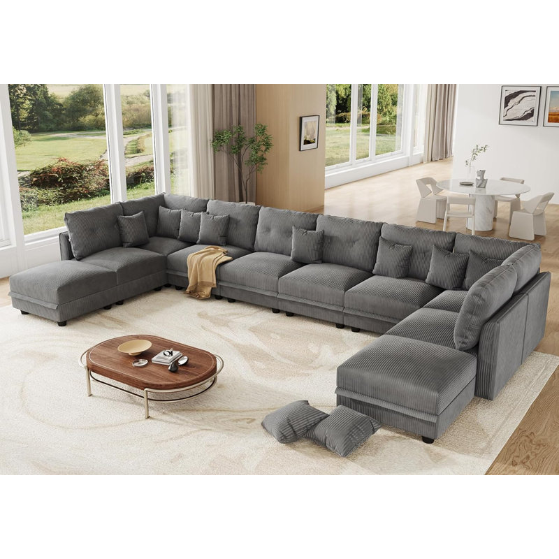 Canapé modulaire convertible en velours côtelé Degennaro, Velours côtelé gris