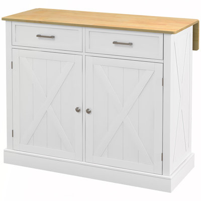 Rolling Kitchen Island with Drop Leaf, Farmhouse Style Cart with 2 Drawers and Adjustable Shelves for Dining Room