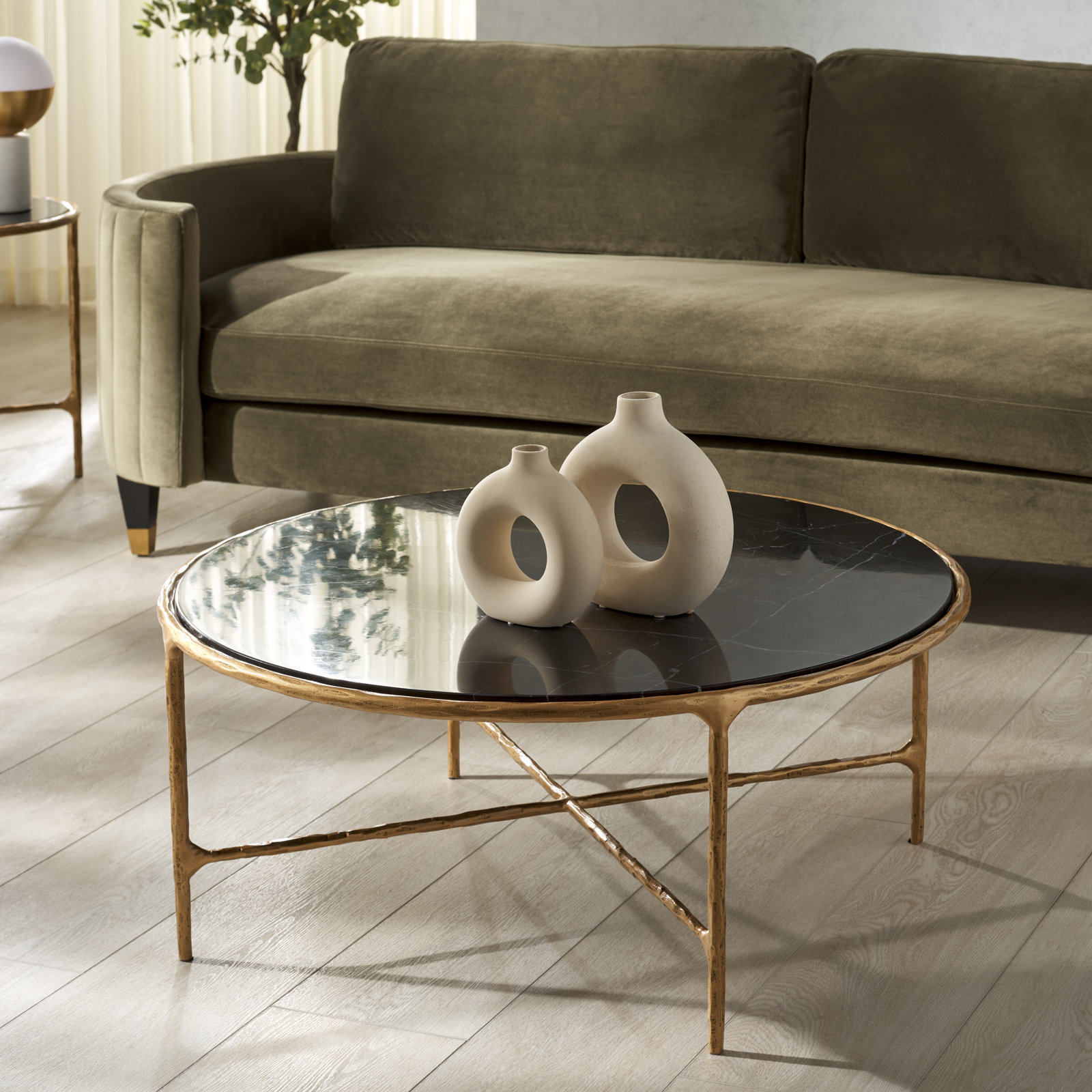 Evelynn 4 Legs Coffee Table, Brass, Marble, Black