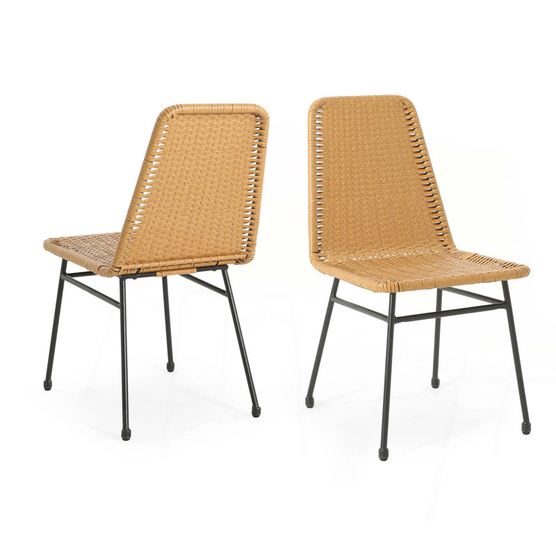 Chaise moderne sans accoudoirs pour le salon, la salle à manger, la cuisine, ensemble de 2, Marron clair