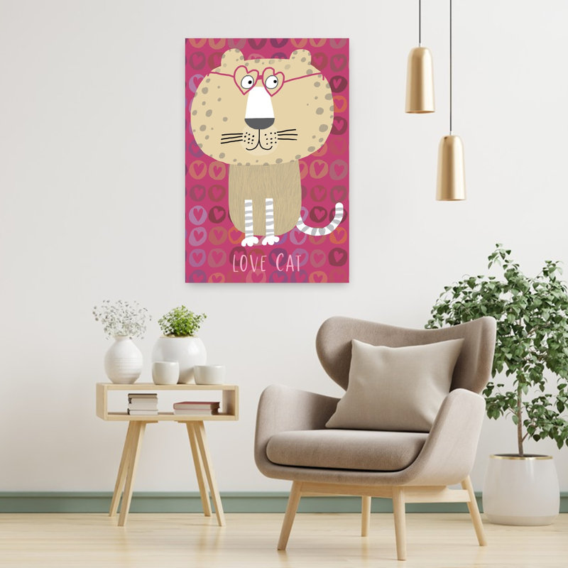 Cute Cat Love Hearts Contemporary Wall Art Print by Carla Daly - Wrapped Canvas Print, 91.44cm H x 60.96cm W