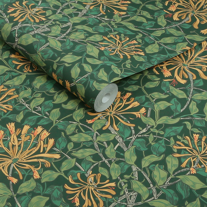Papier peint William Morris Honeysuckle Verde, Vert foncé