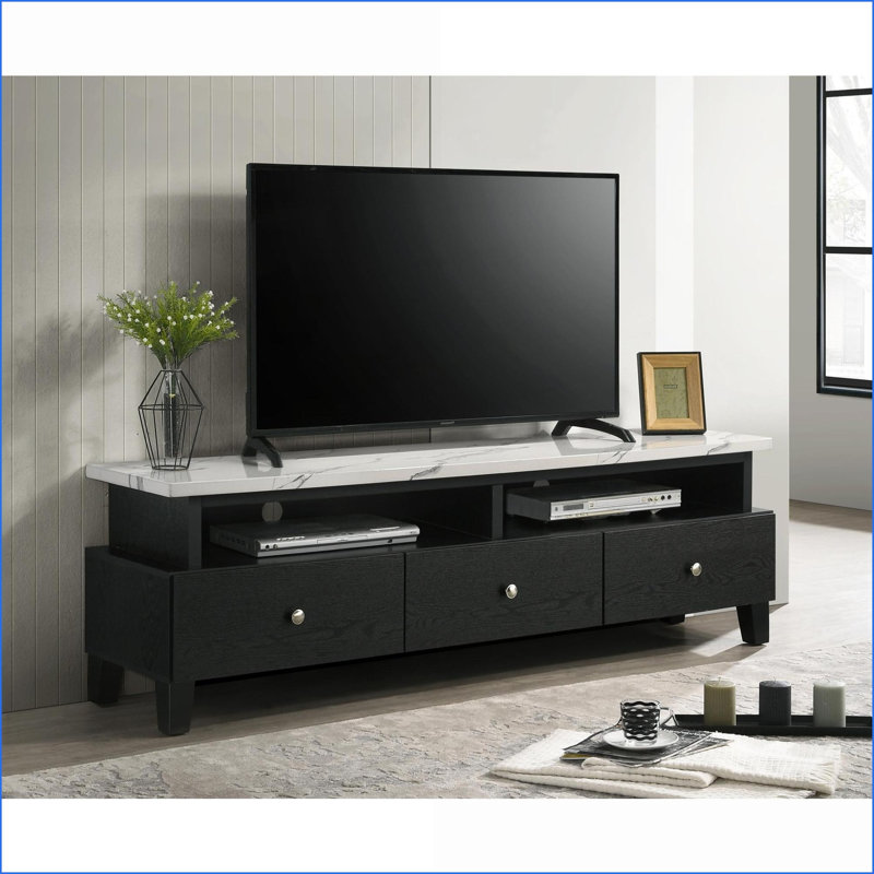 Meuble télé avec rangement, pieds en argent imitation marbre blanc moderne 70,6 po | Contemporain, moderne | Dimensions du téléviseur de 60 à 69 pouces