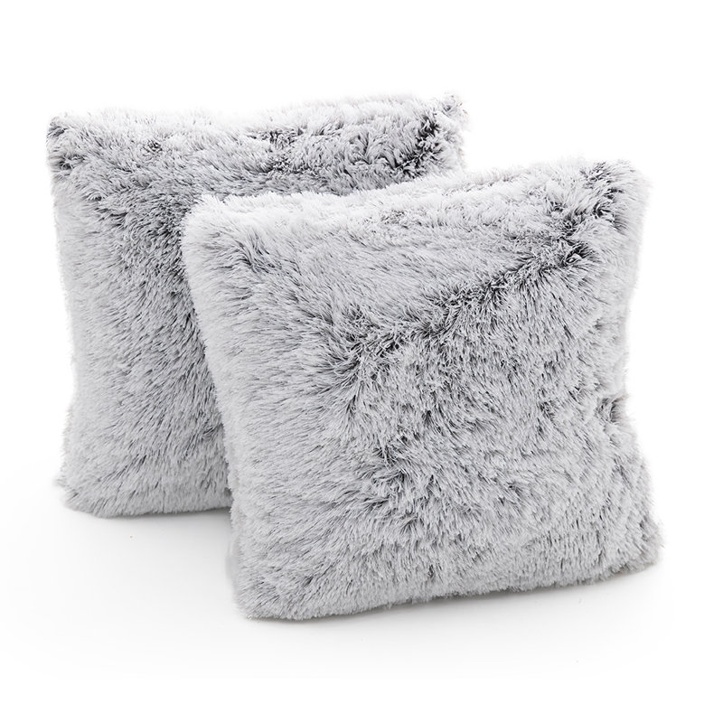 Gray Ombre Faux Fur Square Throw Pillow Set