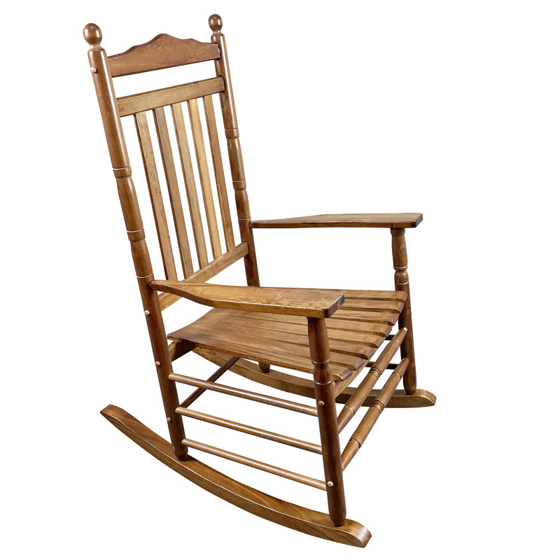 Adult Balcony Porch Rocking Furnishings, Solid Hardwood Built, Comfortable Wide Seat & , Slatted Back, Simple Assembly Procedure, 280Lbs Load Capacity, Oak Chair In Wood, Finish, And Armrest For