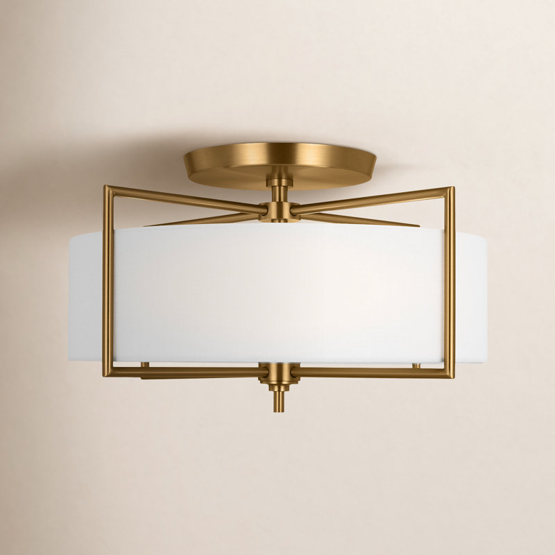 Vashti Framlingham Fabric Semi Flush Mount, 11.88" H x 20" W x 20" D, Burnished Brass