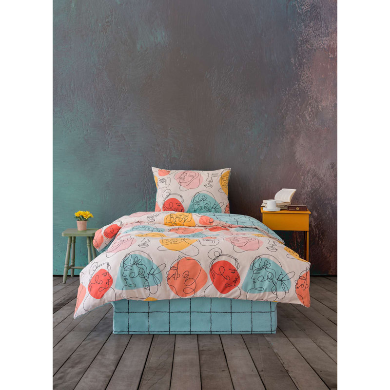 Ensemble de housse de couette simple Premium Mint 100% coton Ranforce, housse de couette 63 x 87, drap-housse 39 x 79 + 11,8, taie d'oreiller 20 x 28 | Lavable à la machine, enveloppe et fermeture à boutons, douce et durable