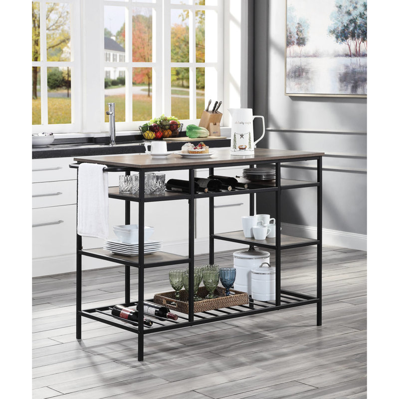 Îlot de cuisine moderne avec finition en chêne rustique et limites de poids Spacieuse tablette inférieure L 11 po x l 11 po