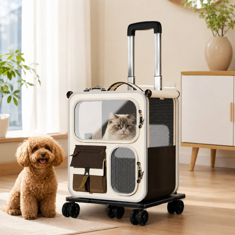 Sac à dos de transport pour animaux à grande capacité pour chats et petits chiens, Beige/Brown